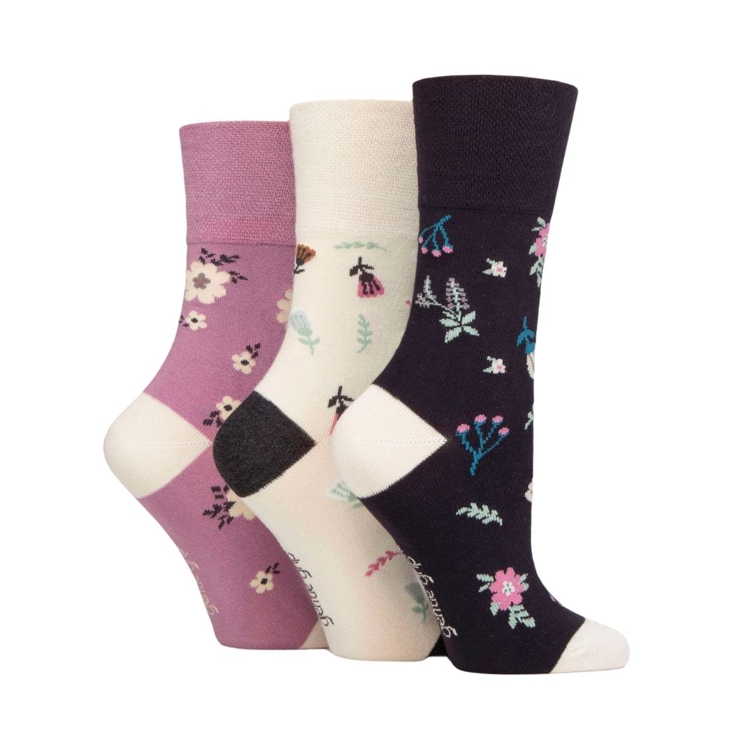 GENTLE GRIP 3pk Crew Socks-Bamboo Prints - Women's 4-8