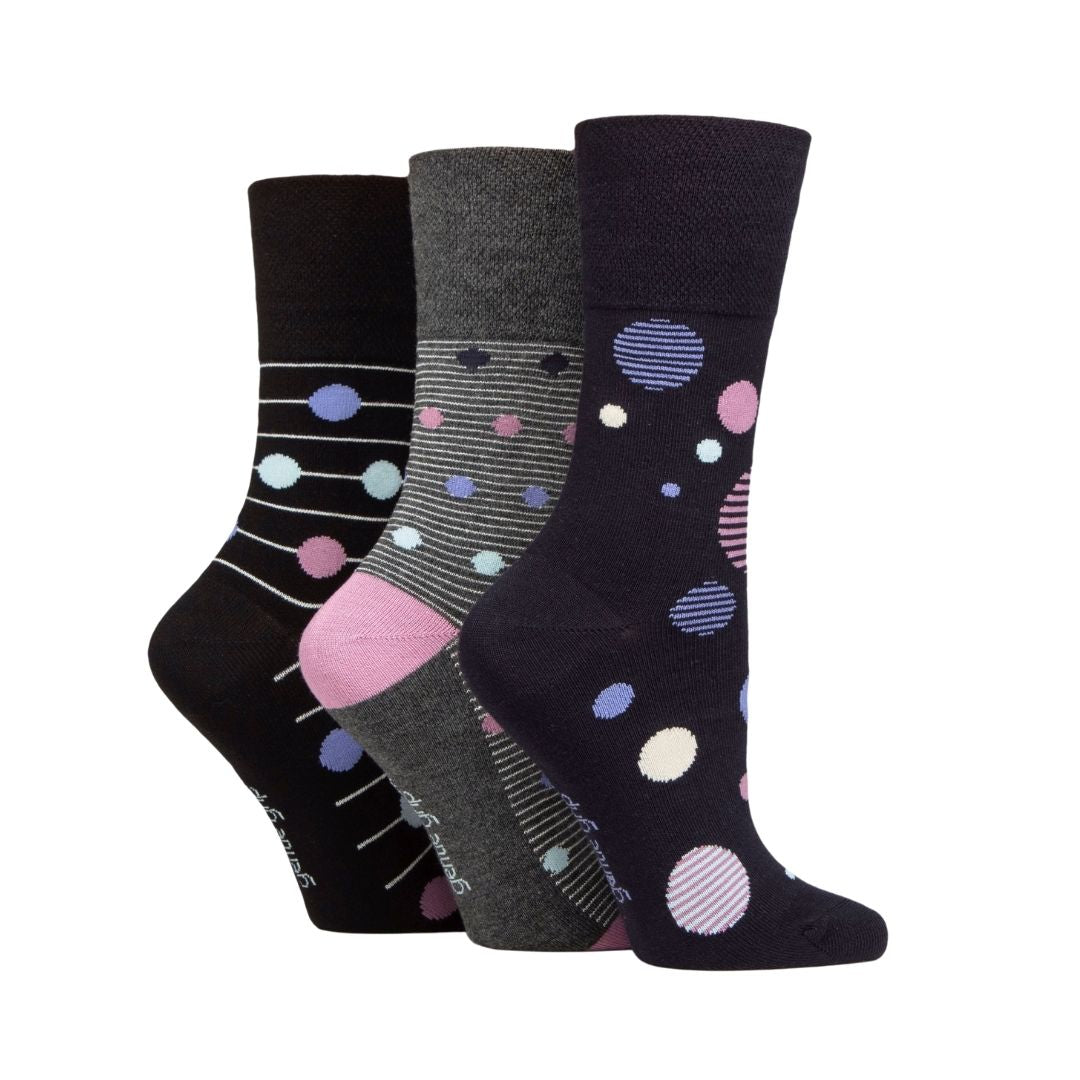 GENTLE GRIP 3pk Crew Socks-Bamboo Prints - Women's 4-8