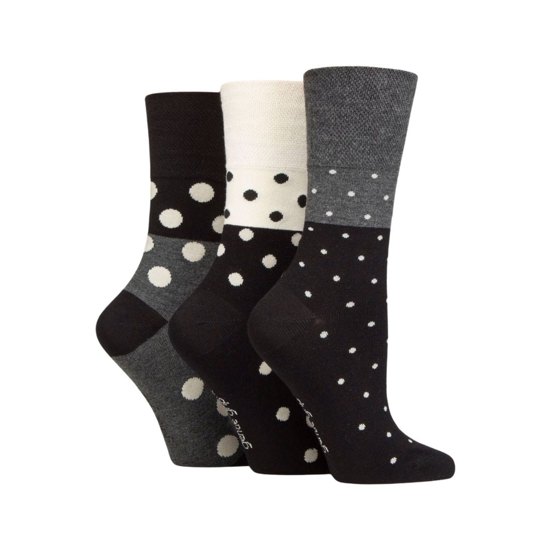 GENTLE GRIP 3pk Crew Socks-Bamboo Prints - Women's 4-8