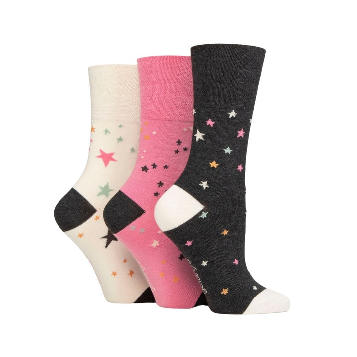 GENTLE GRIP 3pk Crew Socks-Bamboo Prints - Women's 4-8