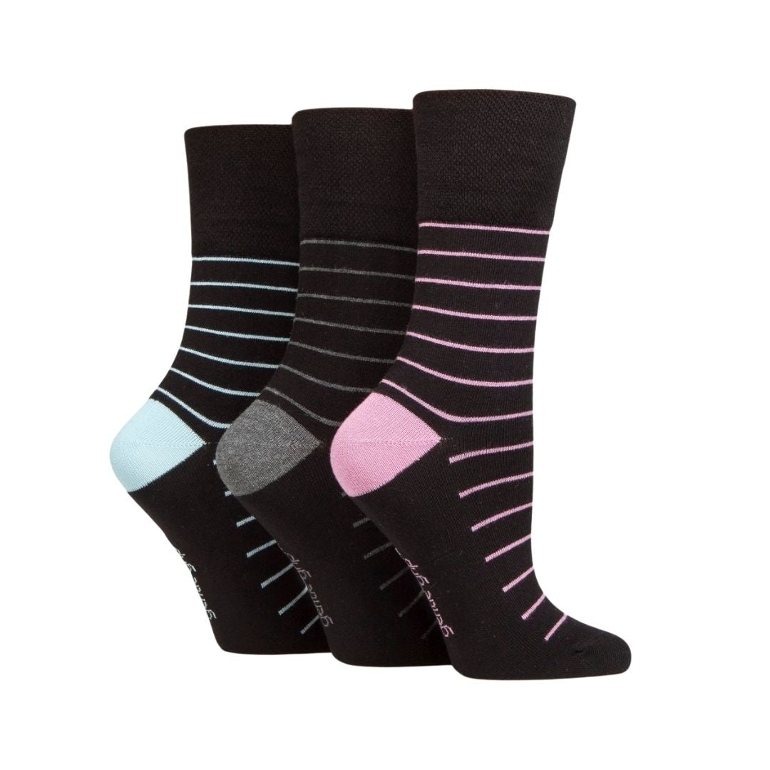 GENTLE GRIP 3pk Crew Socks-Bamboo Prints - Women's 4-8