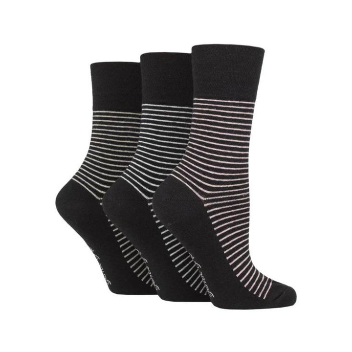 GENTLE GRIP 3Pk Crew Socks - Patterned Stripes - Women's UK 4-8