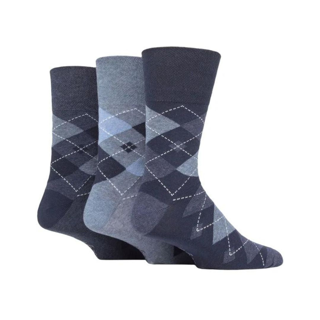 GENTLE GRIP 3Pk Business Socks-Argyle-Mens