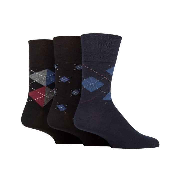 GENTLE GRIP 3Pk Business Socks-Argyle-Mens