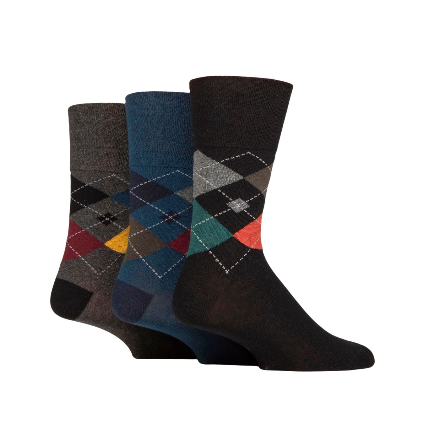 GENTLE GRIP 3Pk Business Socks-Argyle-Mens