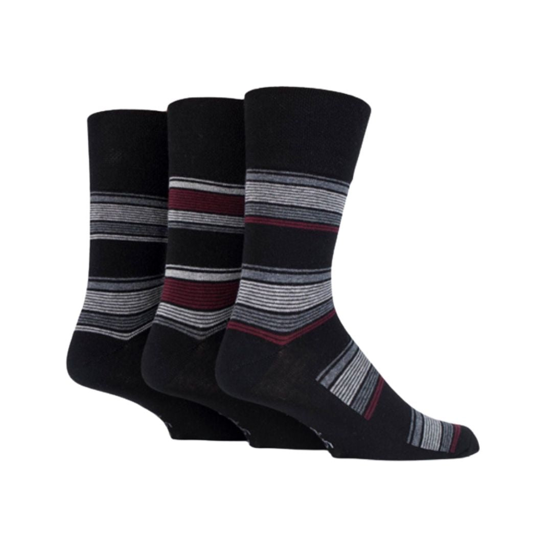 GENTLE GRIP 3Pk Fine Lines Business Striped Socks - Men's