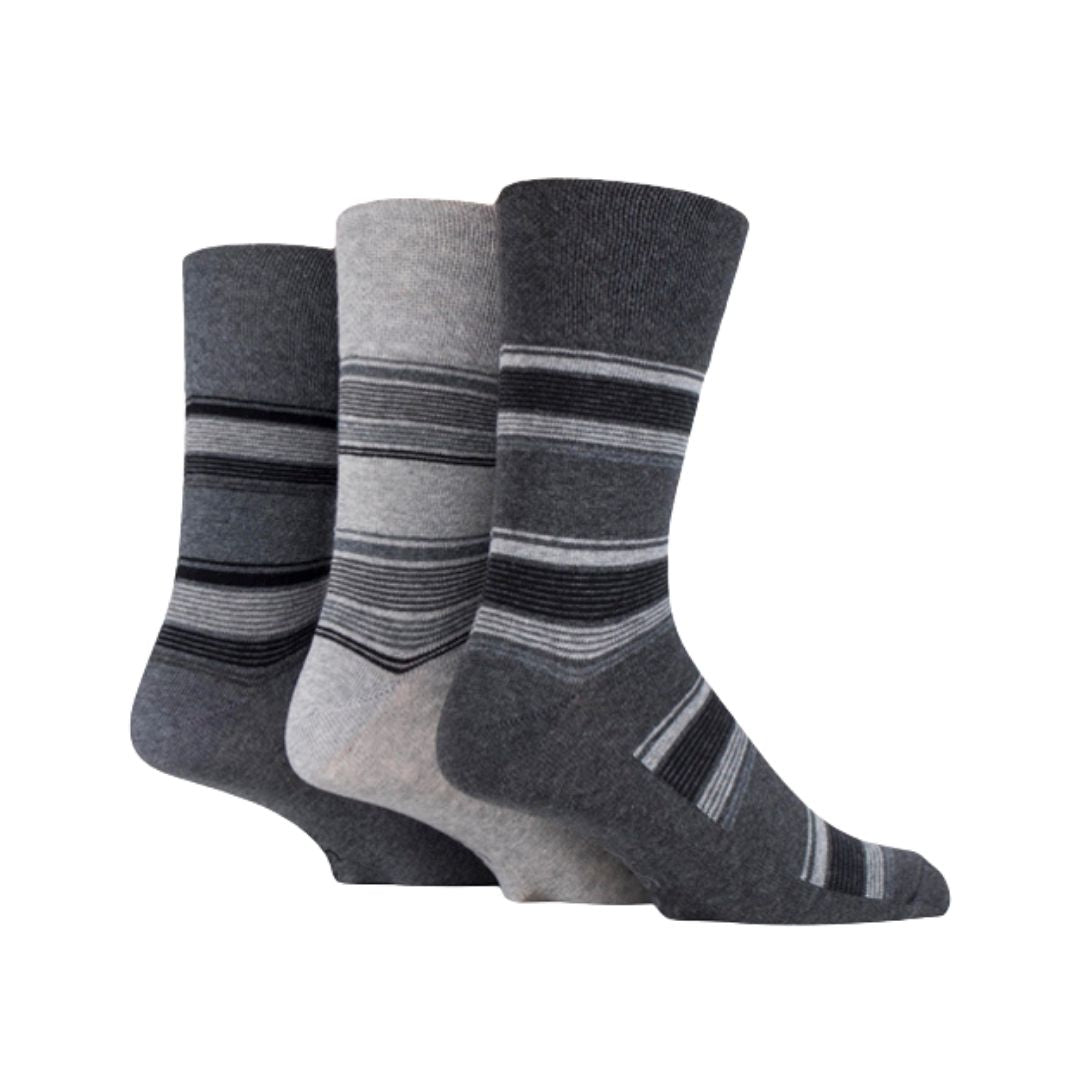 GENTLE GRIP 3Pk Fine Lines Business Striped Socks - Men's