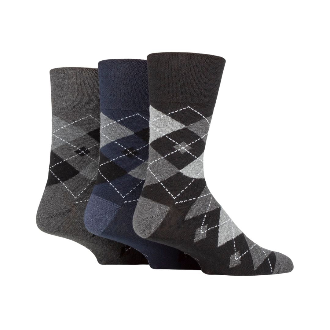 GENTLE GRIP 3Pk Business Socks-Argyle-Mens