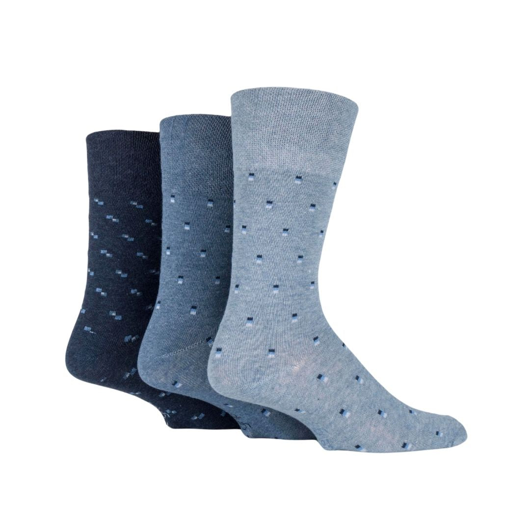 GENTLE GRIP 3Pk Business Socks-Micro Squares-Mens 6-11