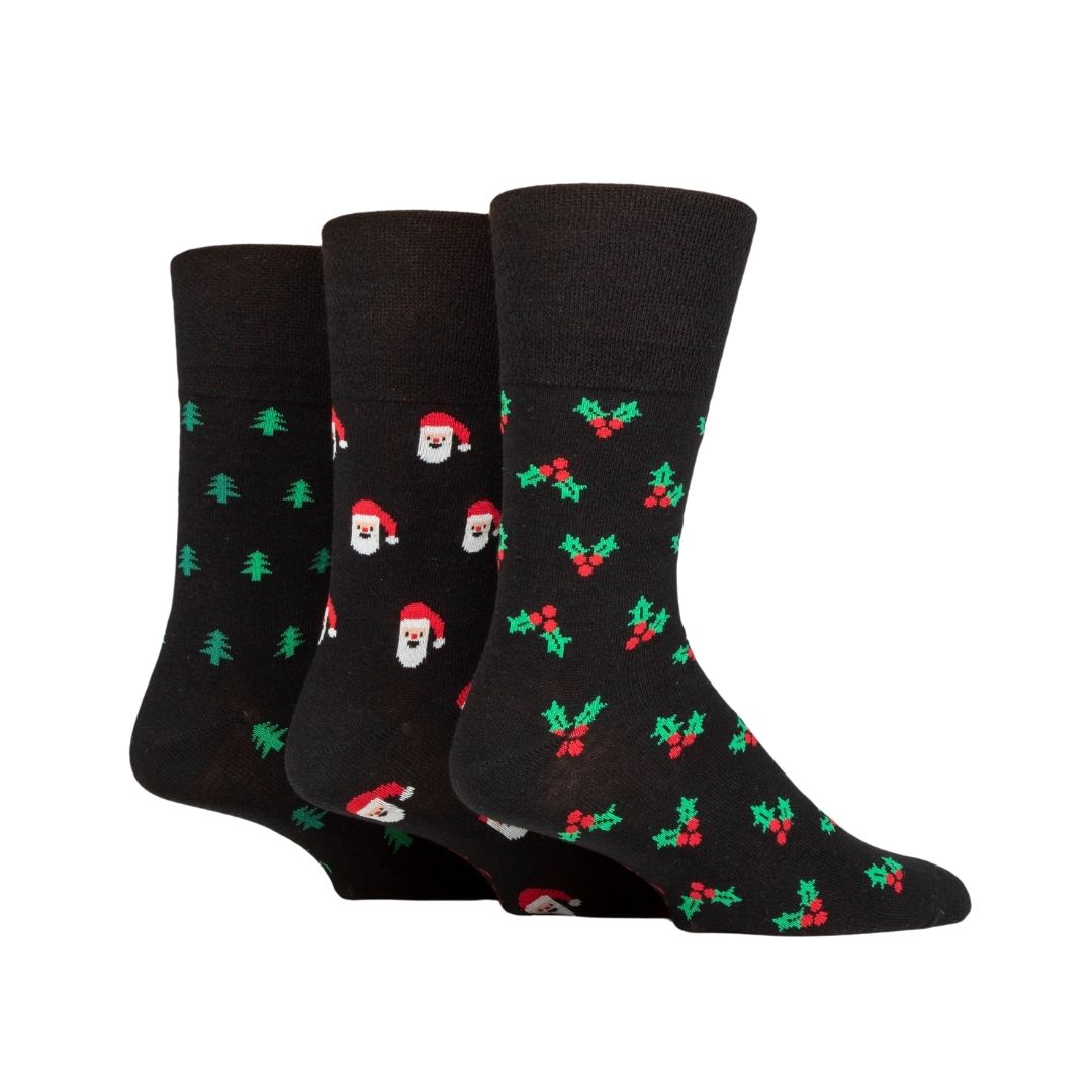 GENTLE GRIP 3Pk  Crew Socks- Christmas - Mens