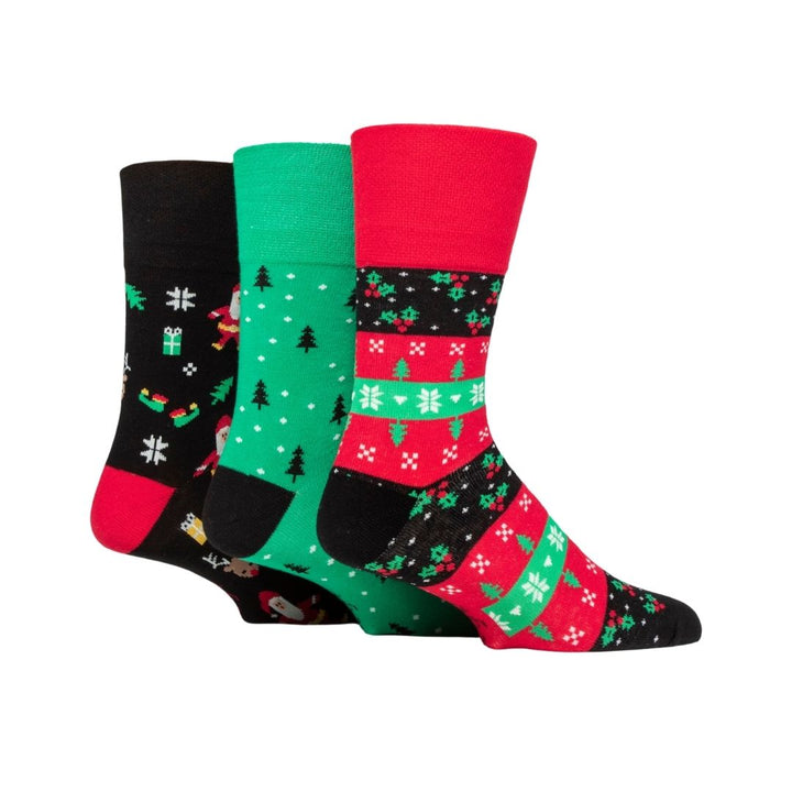 GENTLE GRIP 3Pk  Crew Socks- Christmas - Mens