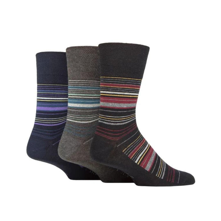 GENTLE GRIP 3Pk Printed Stripe Business Socks - Men's