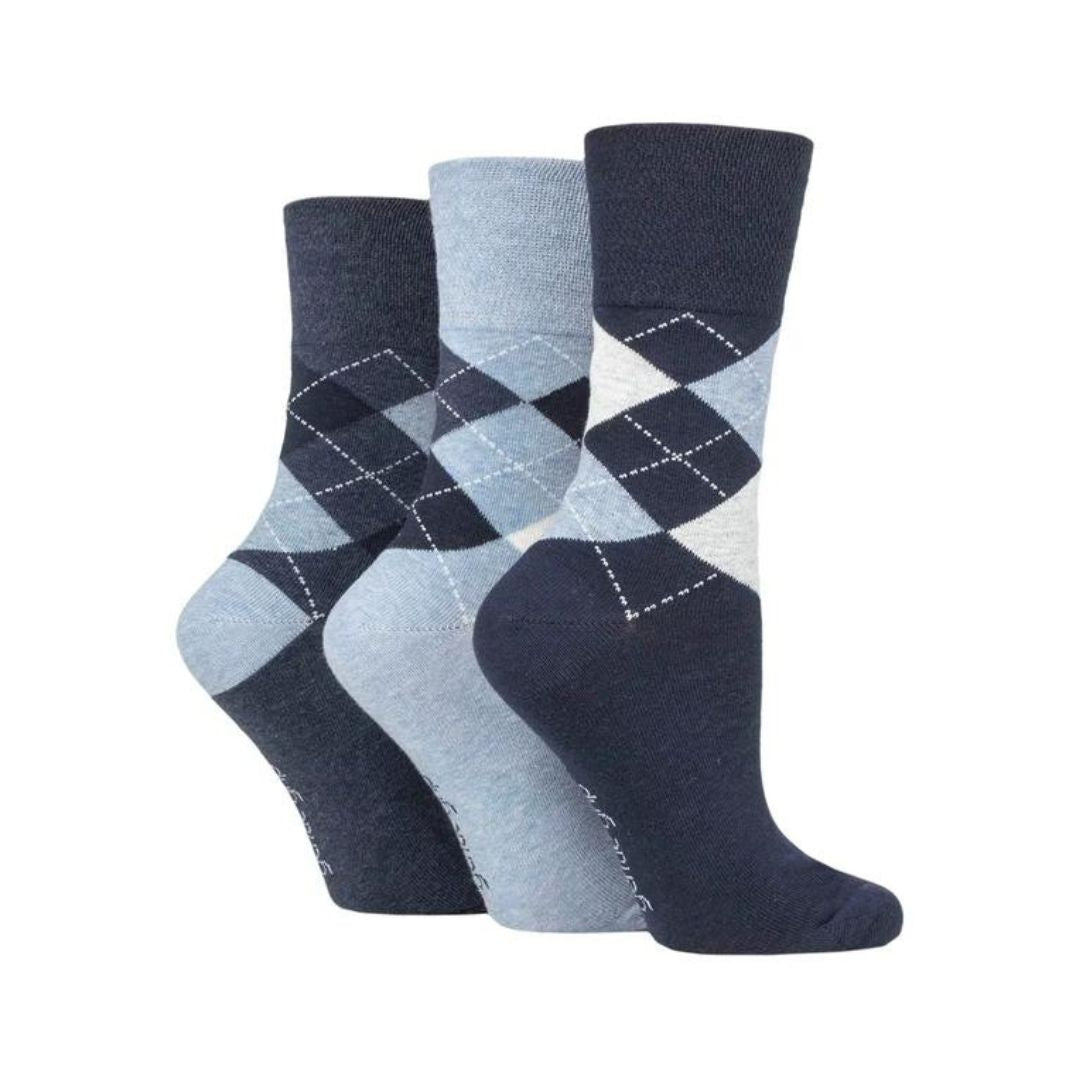 GENTLE GRIP 3Pk Crew Socks- Argyle-Womens 4-8