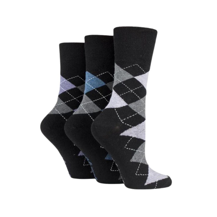 GENTLE GRIP 3Pk Crew Socks- Argyle-Womens 4-8