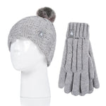 Load image into Gallery viewer, HEAT HOLDERS Glacier Cable Turn Over Hat with Pom Pom &amp; Gloves-Girls Set 7-10 Years
