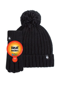 HEAT HOLDERS Enchanted Forest Ribbed Pom Pom Beanie and Gloves Set-Girls 7-10 years