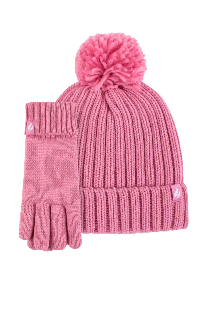 HEAT HOLDERS Enchanted Forest Ribbed Pom Pom Beanie and Gloves Set-Girls 7-10 years