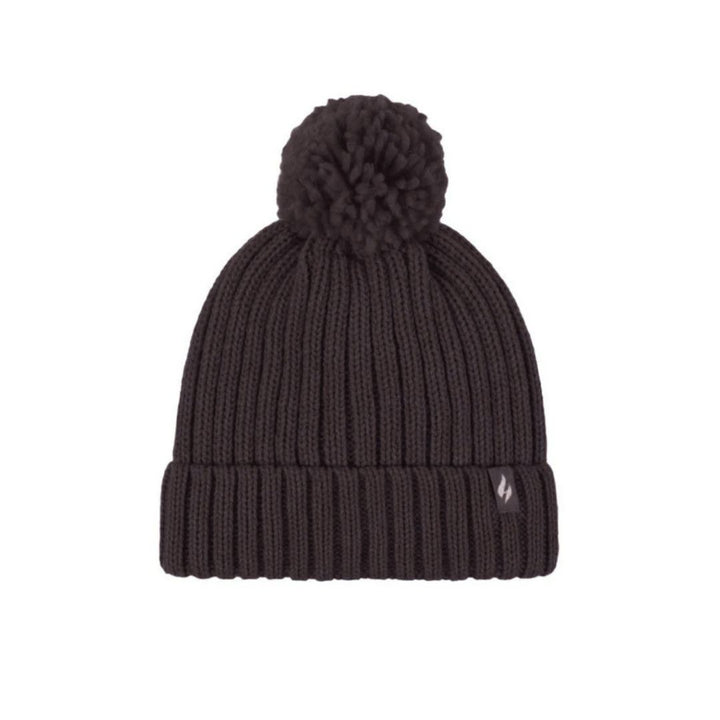 HEAT HOLDERS Kids Rockies Ribbed Thermal Beanie with Pom Pom- Unisex 7-10 Years
