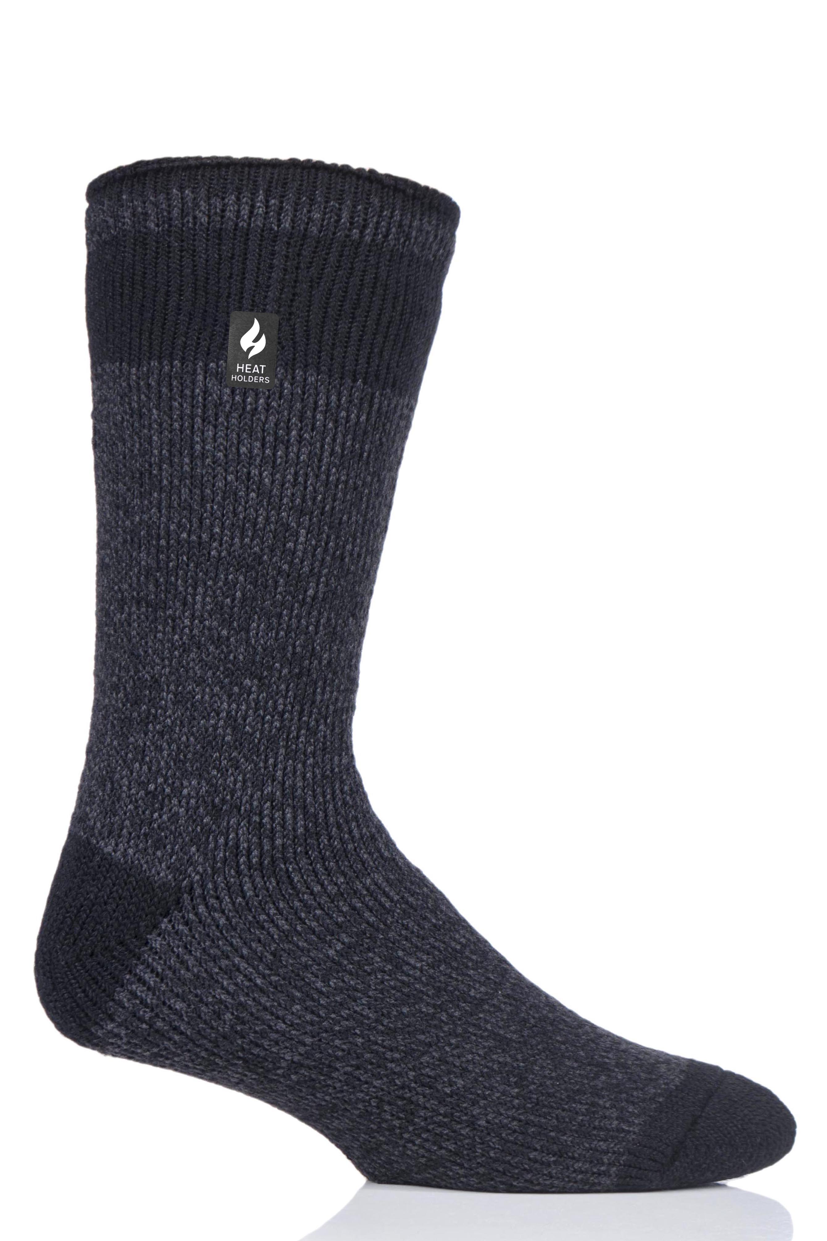 Men's Heavy Thermal Winter Socks - 2-Pair Acrylic Marbled Blue Cold Weather Socks
