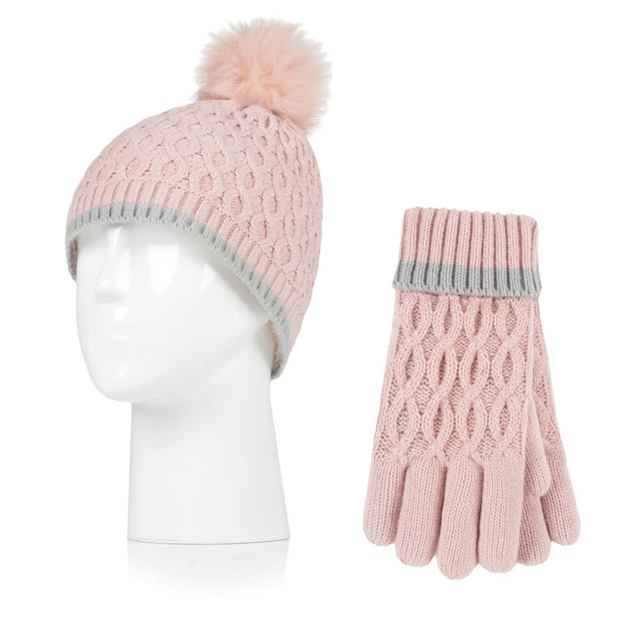 HEAT HOLDERS Ice Palace Beanie with Wispy Pom Pom & Gloves Set - Kids 7-10 Years