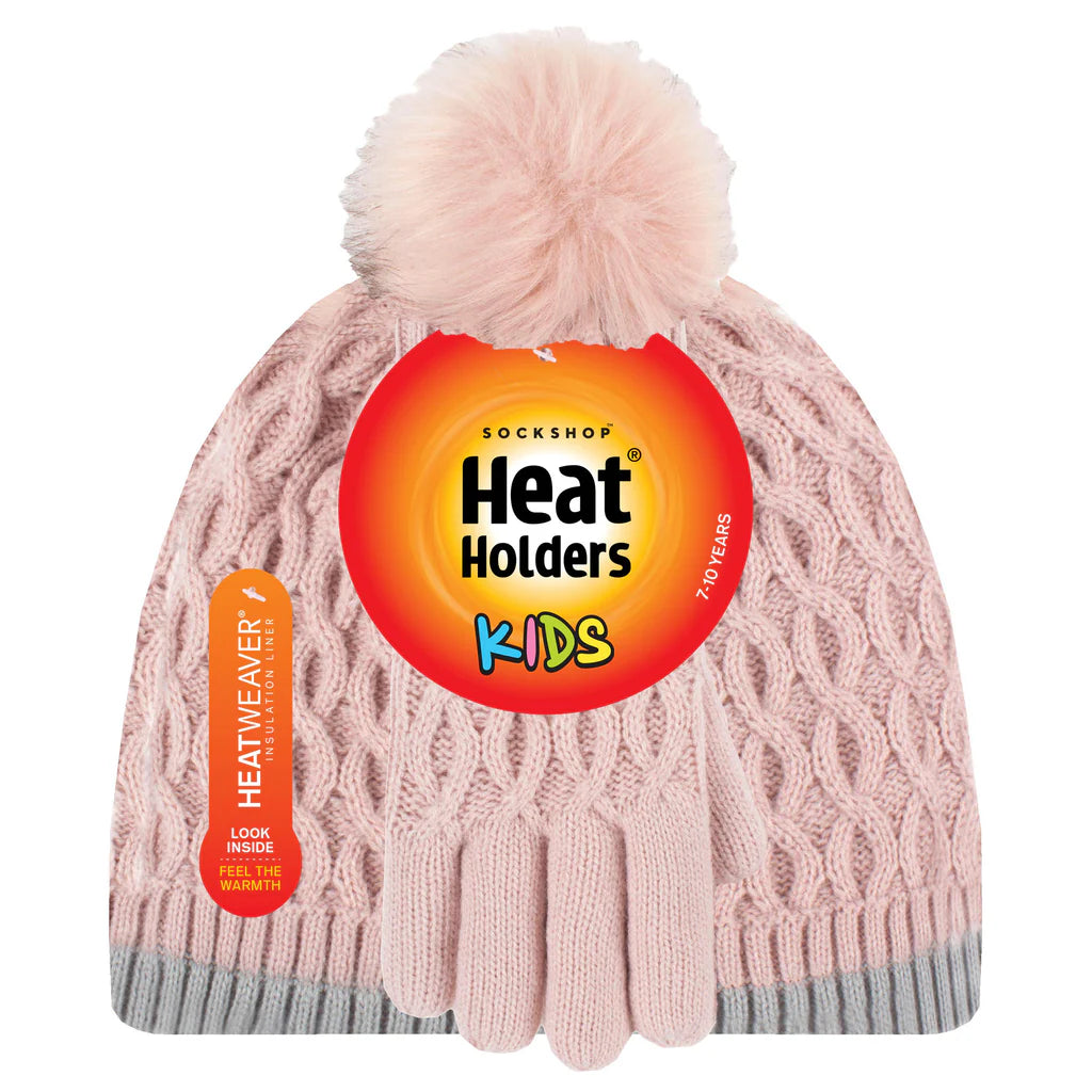 HEAT HOLDERS Ice Palace Beanie with Wispy Pom Pom & Gloves Set - Kids 7-10 Years