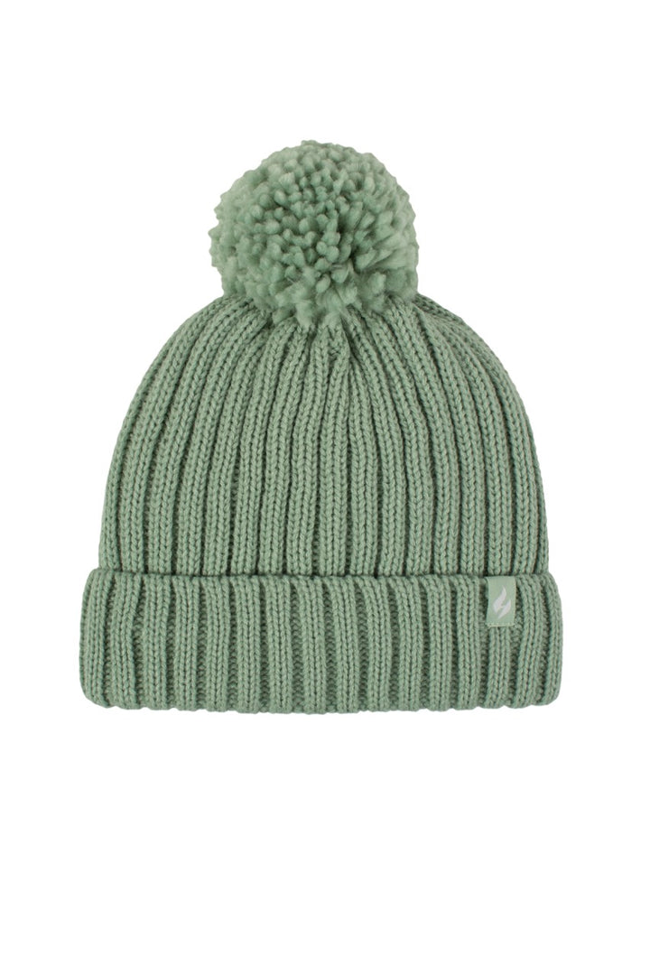 HEAT HOLDERS Kids Rockies Ribbed Thermal Beanie with Pom Pom- Unisex 7-10 Years