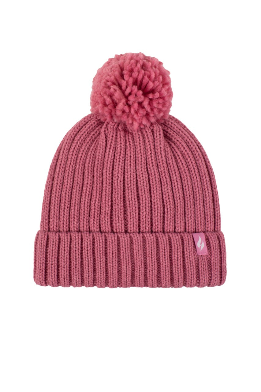 HEAT HOLDERS Kids Rockies Ribbed Thermal Beanie with Pom Pom- Unisex 7