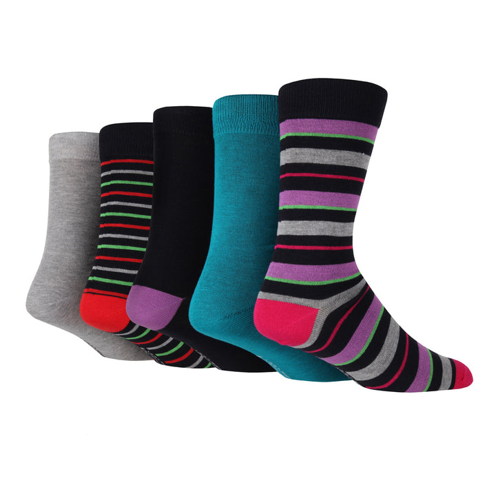 WILDFEET 5PK Bamboo Jacquard Stripe Crew Socks- Mens 7-11