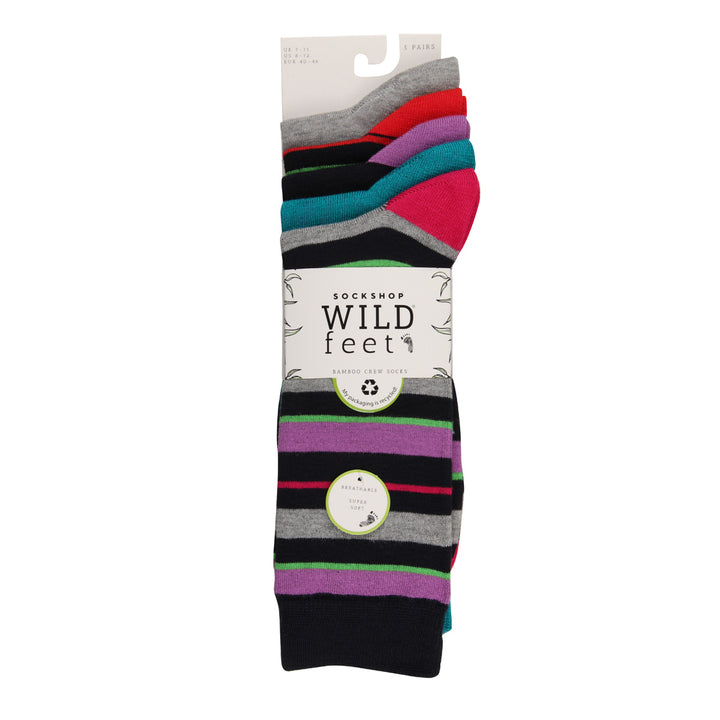 WILDFEET 5PK Bamboo Jacquard Stripe Crew Socks- Mens 7-11