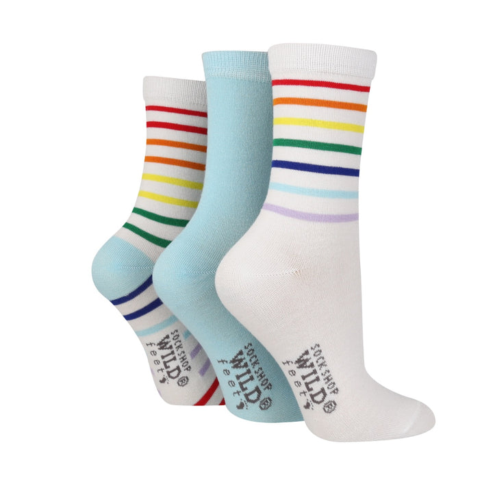 WILDFEET Ladies 3PK Bamboo Pattern Crew Socks