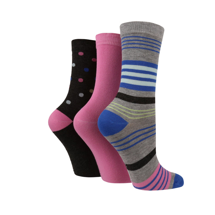 WILDFEET Ladies 3PK Bamboo Pattern Crew Socks