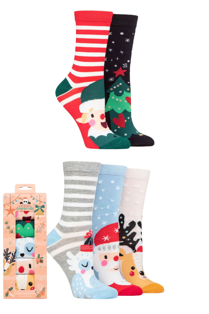 LAZY PANDA Ladies 5PK Bamboo Christmas Socks Gift Box