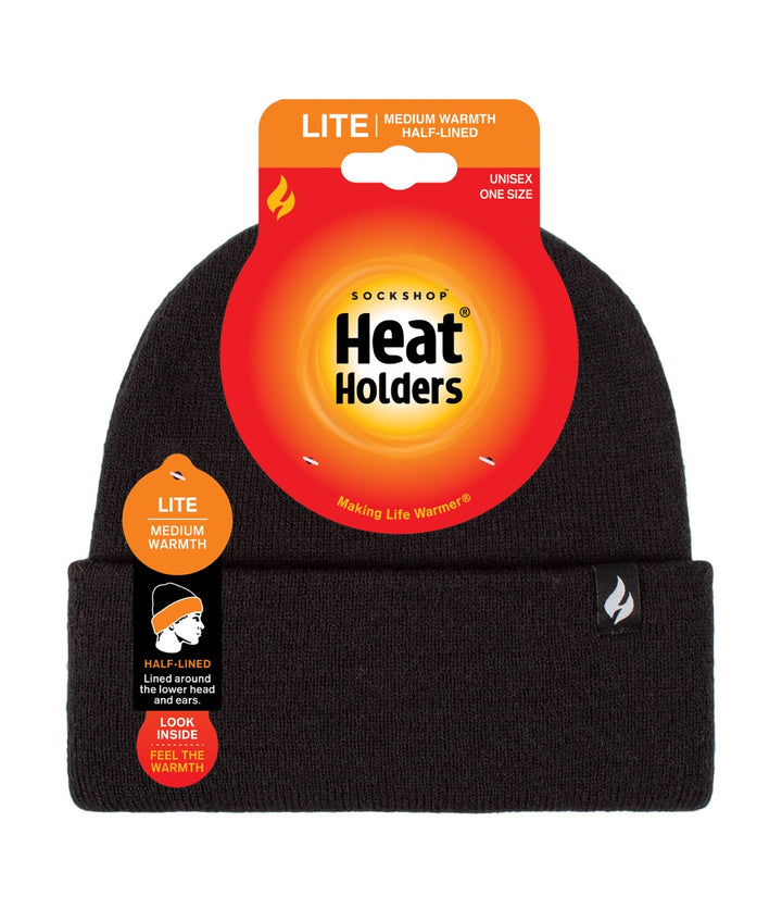 HEAT HOLDERS Unisex Maple Lite Half-Lined Flat Knit Thermal Turn-Over Beanie