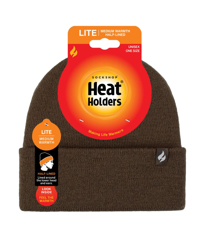 HEAT HOLDERS Unisex Maple Lite Half-Lined Flat Knit Thermal Turn-Over Beanie