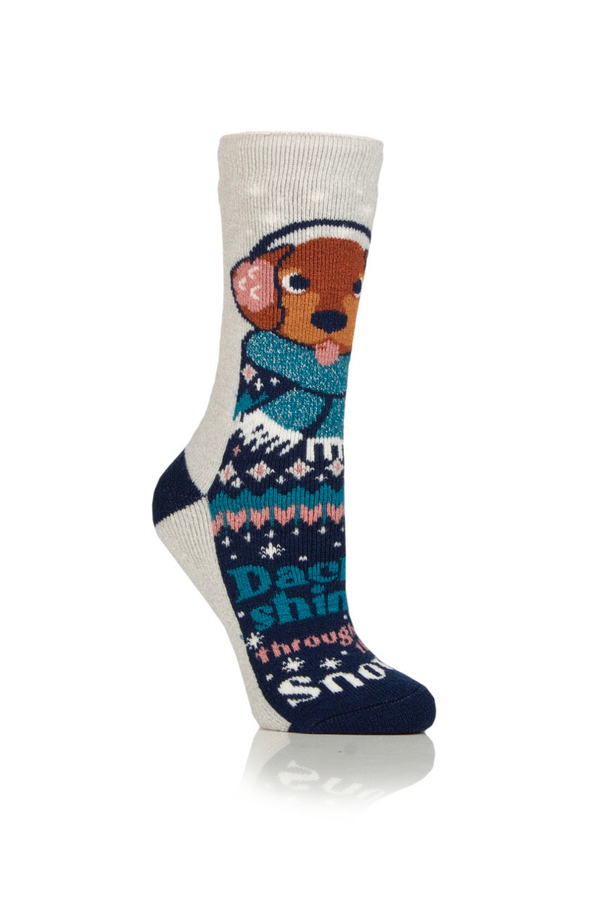 HEAT HOLDERS Lite Christmas Socks - Womens UK 4-8