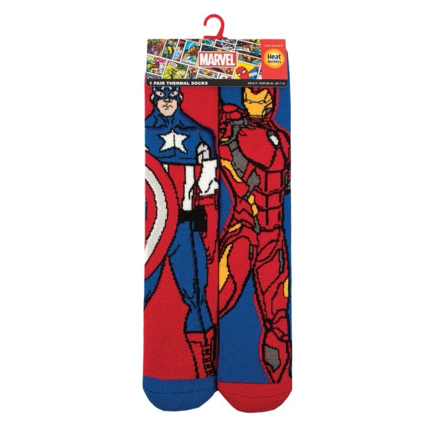 HEAT HOLDERS 1Pk Licensed Lite Thermal Marvel Iron Man & Captain America Socks - Mens