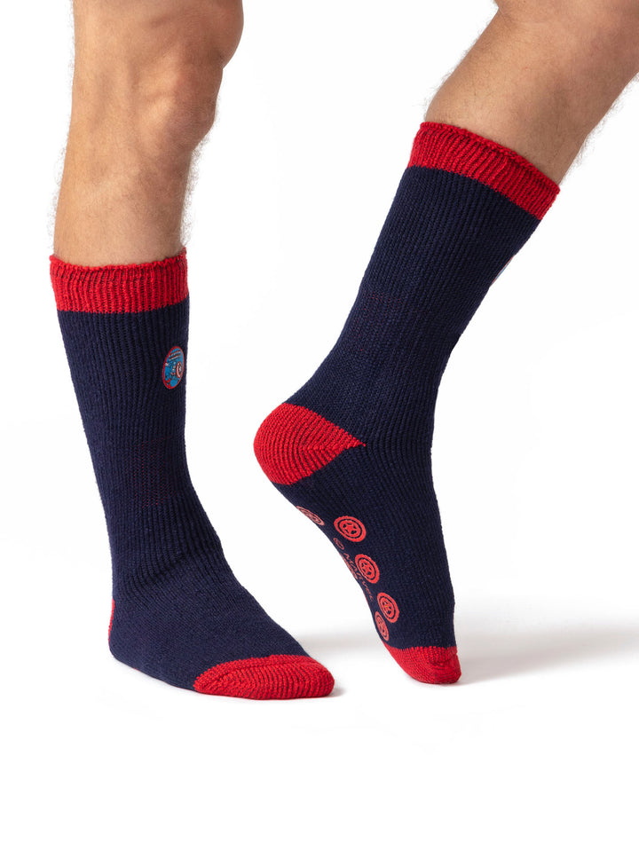 HEAT HOLDERS Licensed Captain America Slipper Socks- Mens 6-11