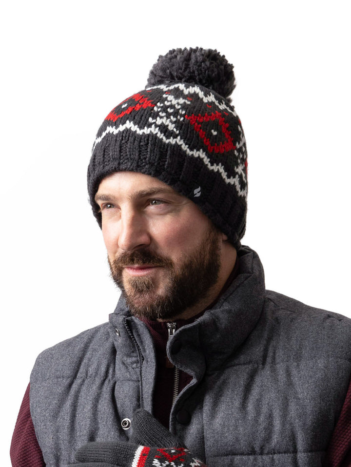 HEAT HOLDERS Helsinki Chunky Knit Jacquard Thermal Beanie with Pom Pom-Mens