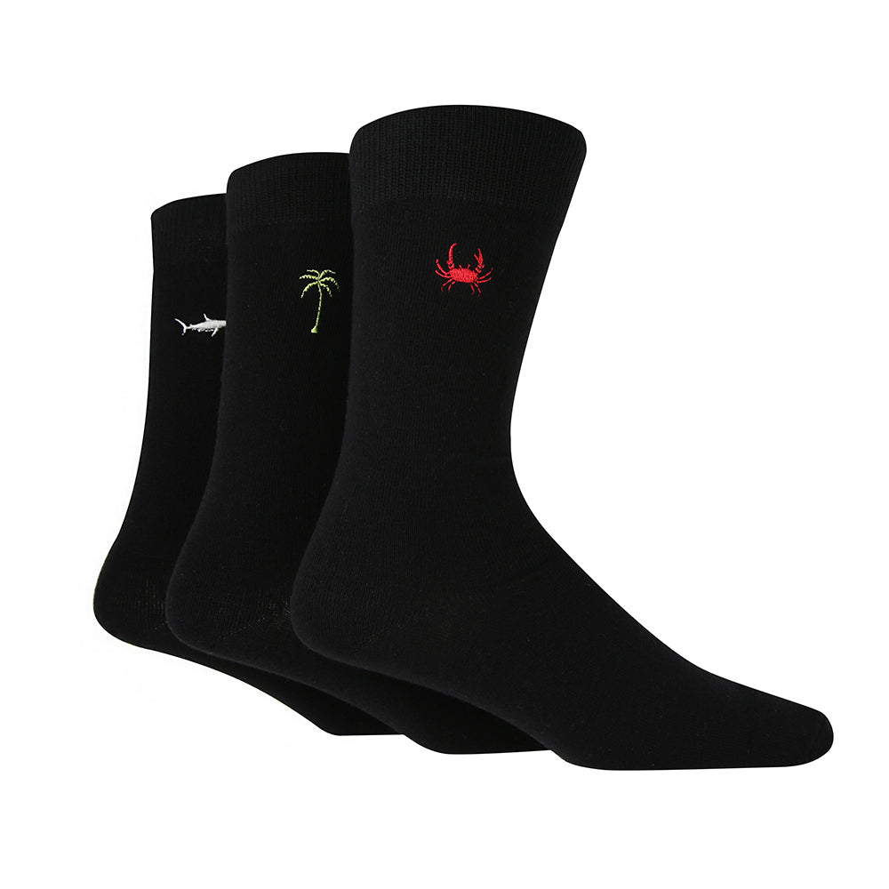 WILDFEET 3pk Embroided Cotton Novelty Crew - Mens 7-11