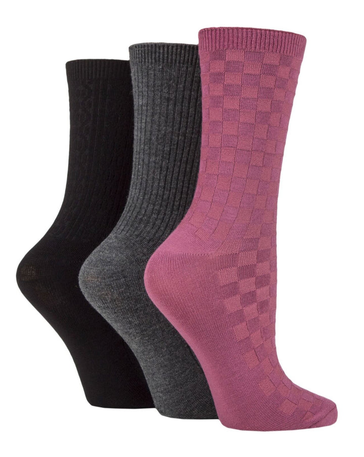 SOCKSHOP 3PK Textured Bamboo Crew Socks - Women's 4-8