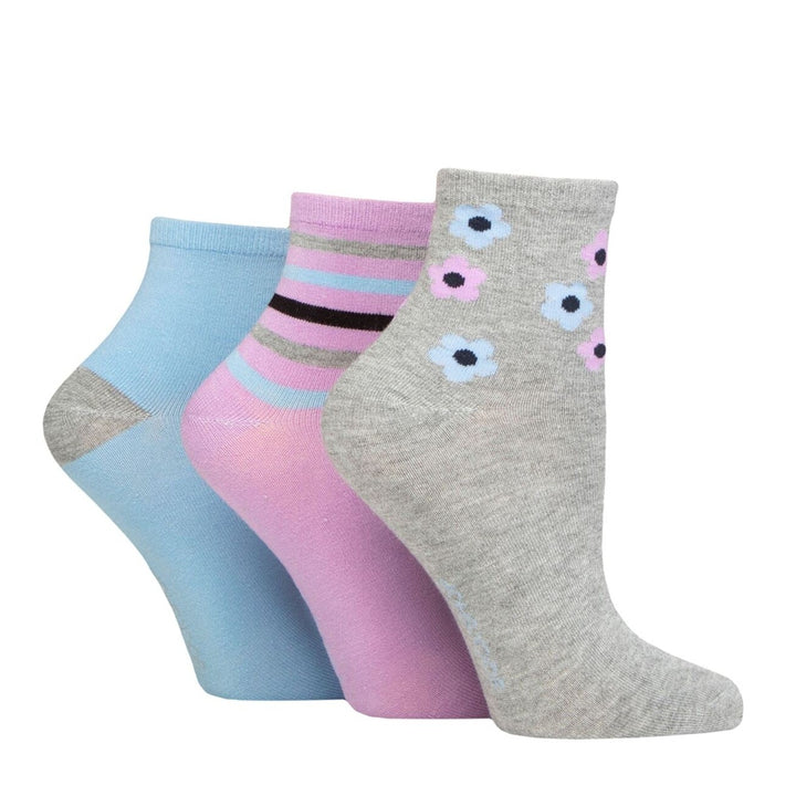 SOCKSHOP 3PK Ladies Patterned Bamboo Ankle Socks