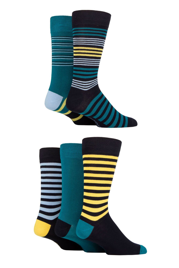 SOCKSHOP 5Pk Striped Bamboo Socks-Mens 7-11