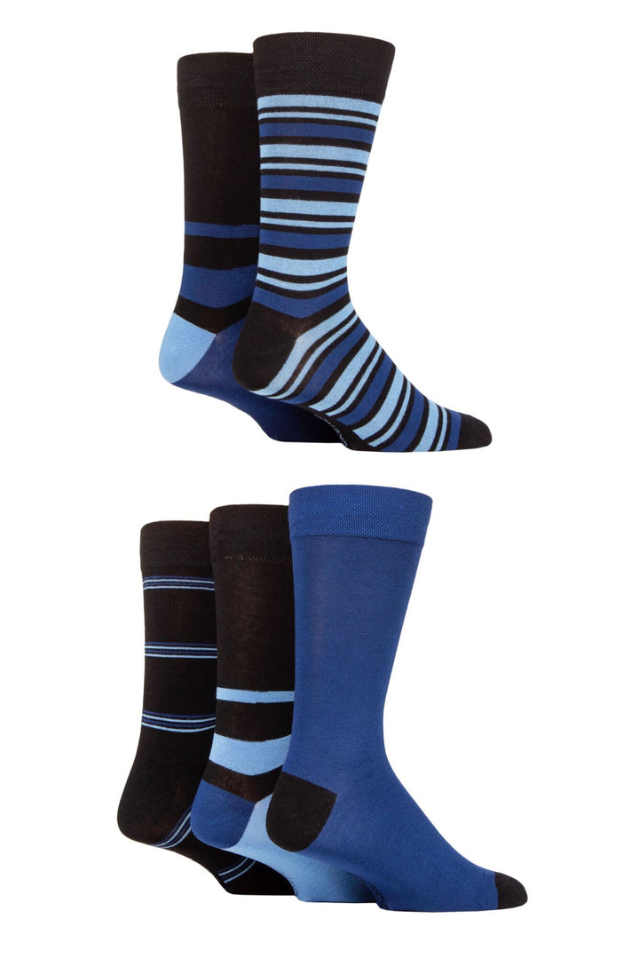 SOCKSHOP 5Pk Striped Bamboo Socks-Mens 7-11