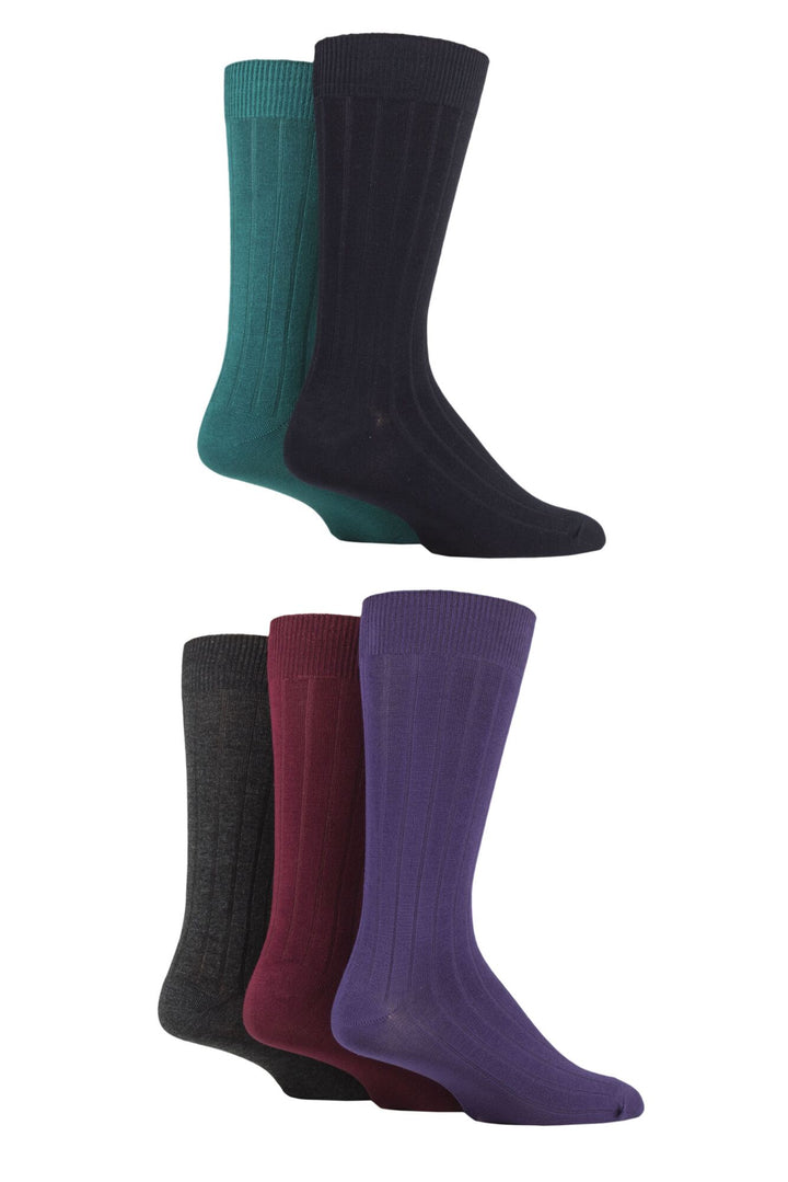 SOCKSHOP 5PK Plain Coloured Ribbed Bamboo Sock-Mens 7-11