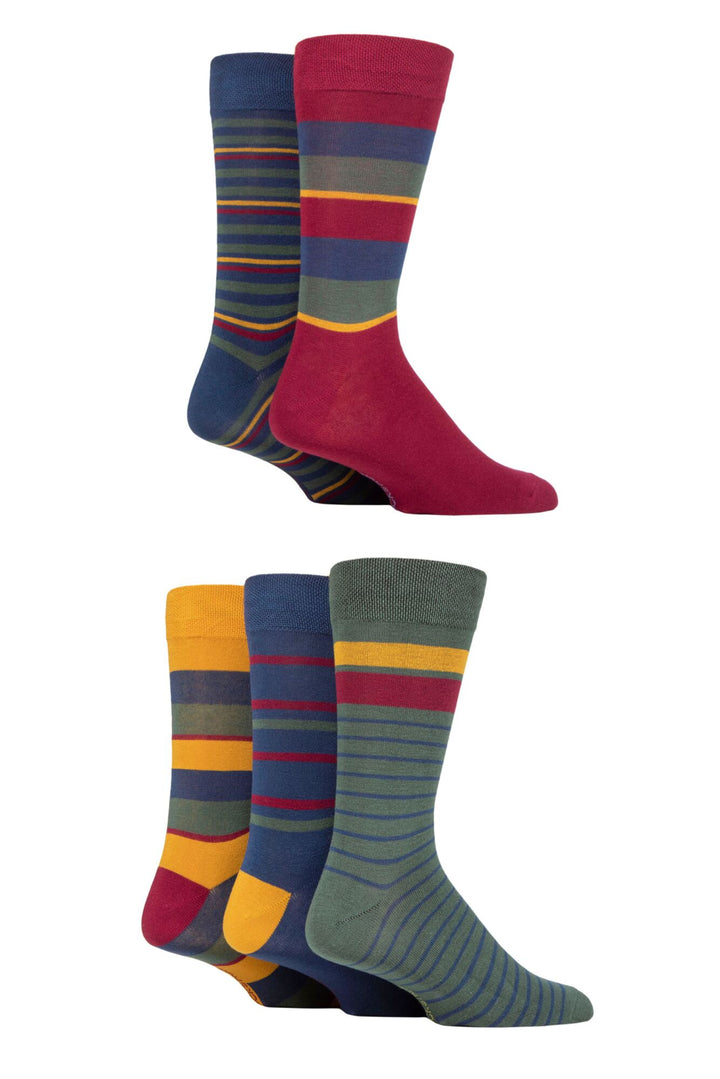 SOCKSHOP 5Pk Striped Bamboo Socks-Mens 7-11