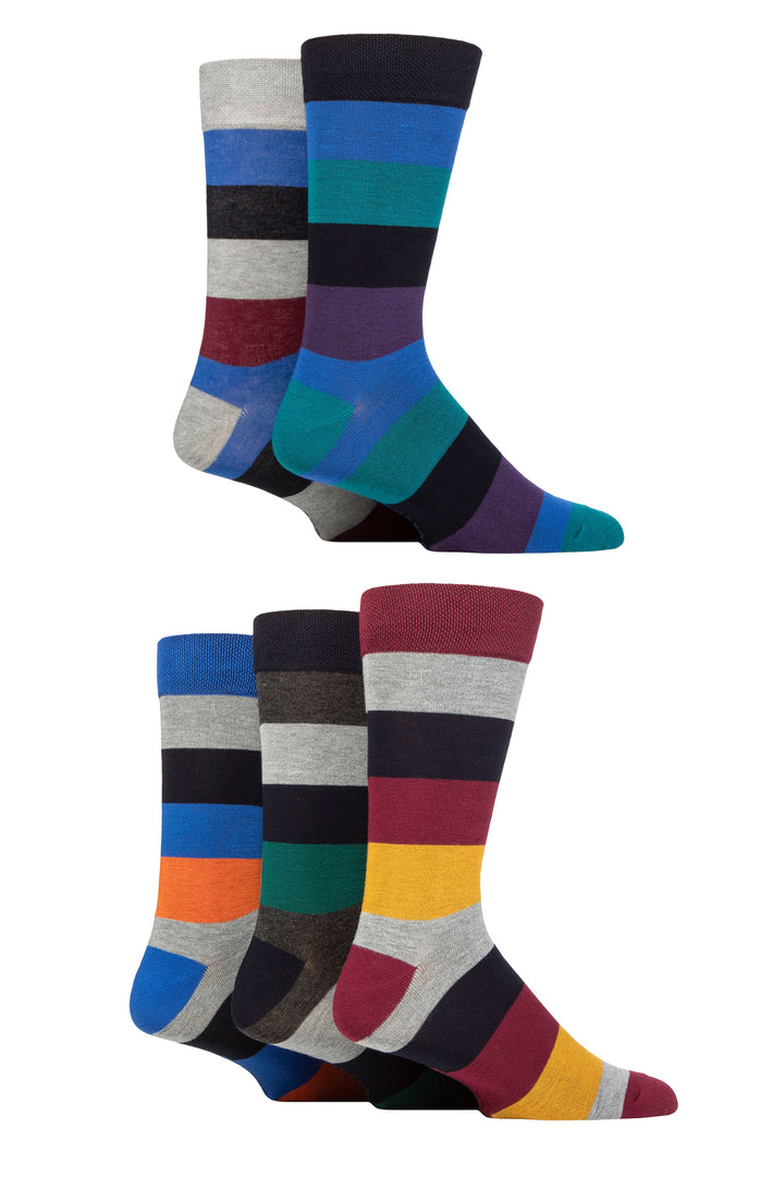 SOCKSHOP 5Pk Striped Bamboo Socks-Mens 7-11