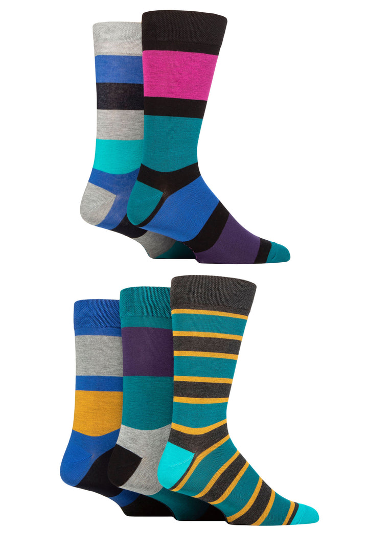 SOCKSHOP 5Pk Striped Bamboo Socks-Mens 7-11