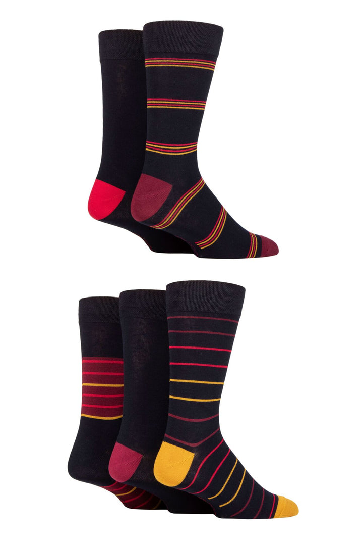 SOCKSHOP 5Pk Striped Bamboo Socks-Mens 7-11