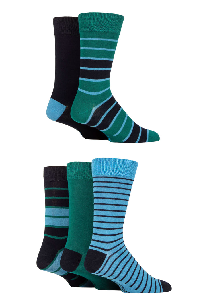 SOCKSHOP 5Pk Striped Bamboo Socks-Mens 7-11