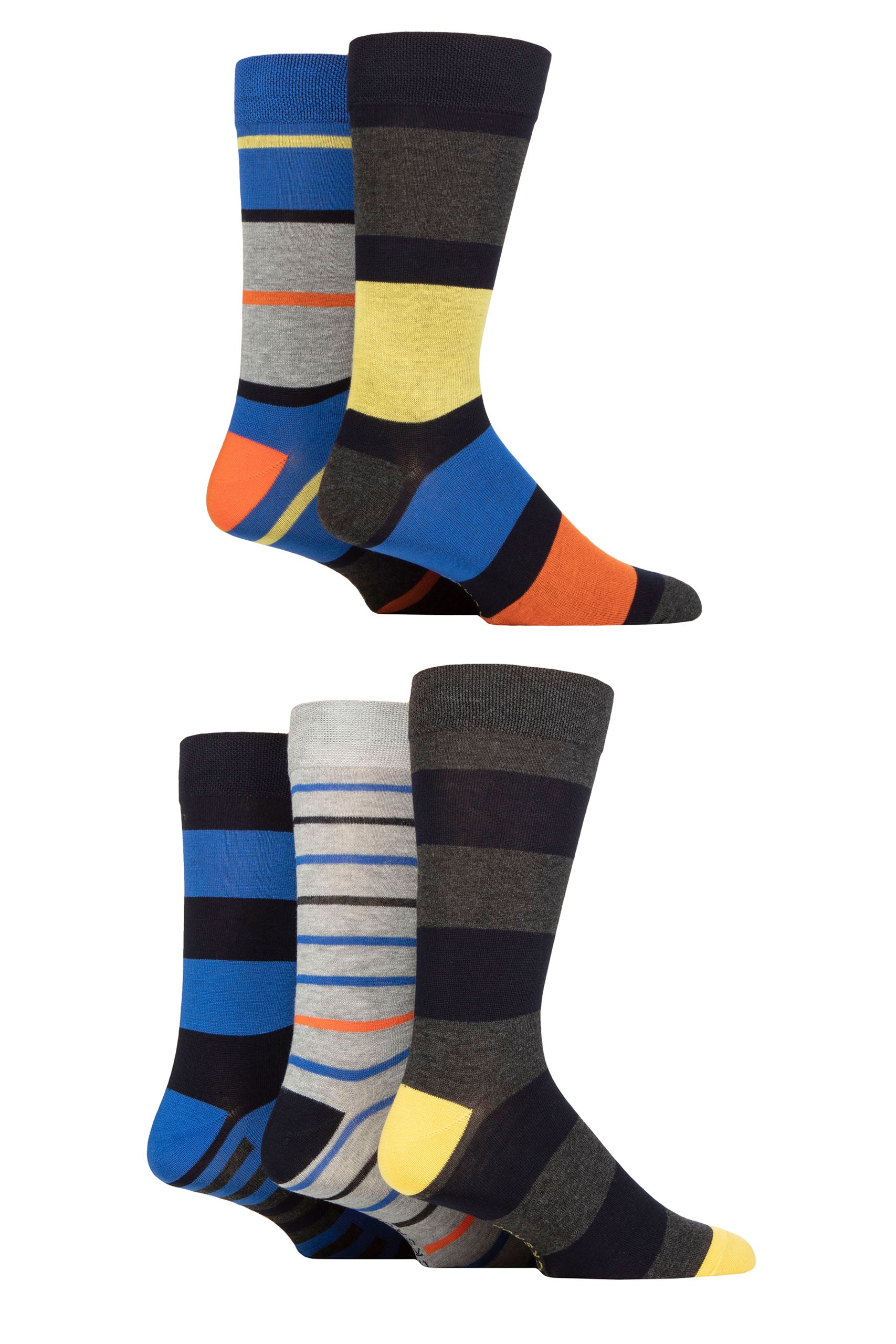 SOCKSHOP 5Pk Striped Bamboo Socks-Mens 7-11